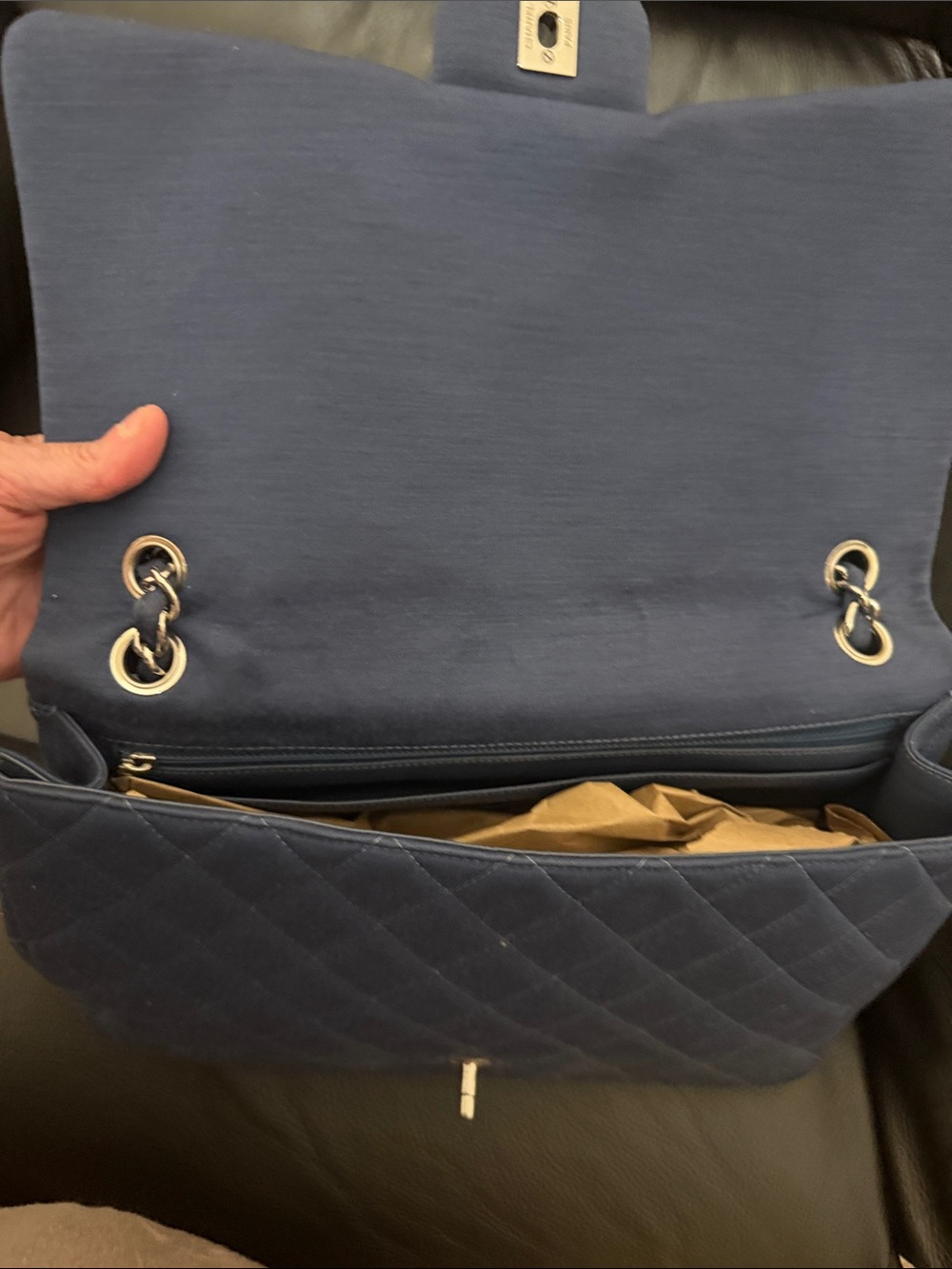Chanel blue jersey single jumbo flap bag - Picture 7 of 14